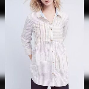 Anthropologie Holding Horses Patchwork Poplin Button Front Tunic Top Size Medium